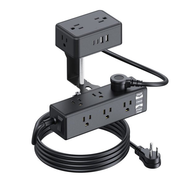 H5611b3457cd6442a935c0f1fd1918878i.jpg Dual-Layer Desktop Edge Mount Surge Protector – 13 AC Outlets, 4 USB Ports (2 USB-C) for Office & Home