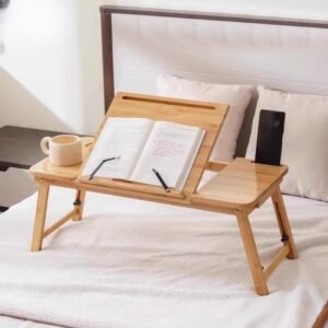 Ha019301238bc42e59c5d007033de39baI.jpg Modern Portable Bamboo Laptop Desk – Adjustable Height & Angle Foldable Tray with Storage Drawer, Tablet Slot & Metal Stand