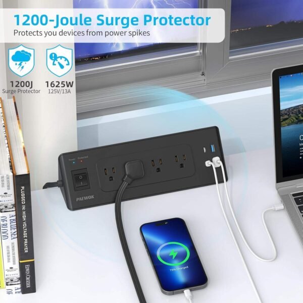 USB-C Desk Clamp Power Strip Charging Station – 4 Outlets, 4 USB-A Ports, 2 Socket Extension for Tabletop