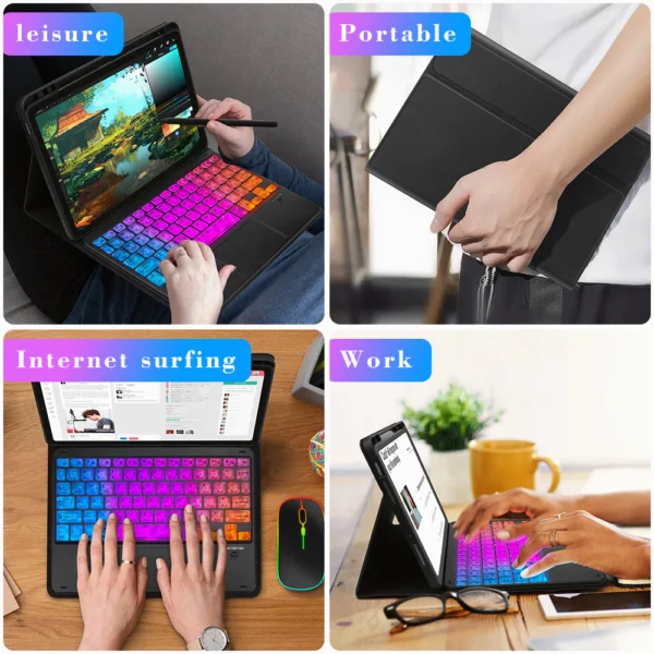 GOOJODOQ Universal Wireless Bluetooth Keyboard & Mouse with Backlight