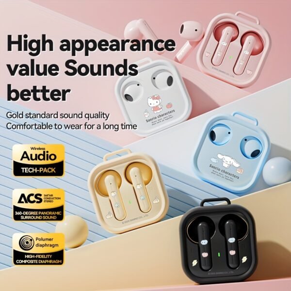 Sanrio Wireless Cat Ear Headphones Cute Bluetooth Over-Ear Headset
