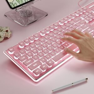 EWEADN Wired Mechanical Feel Gaming Keyboard with Backlight Aluminum Alloy Panel