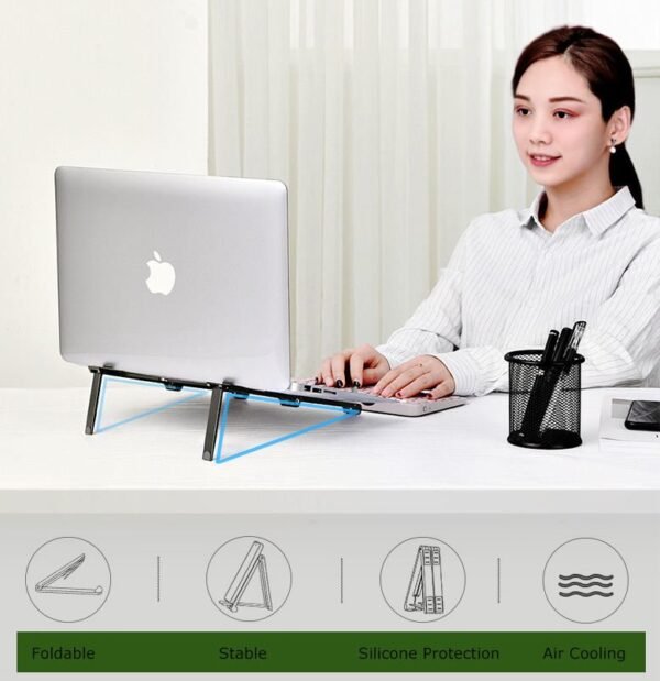 Small Foldable Aluminum Laptop & Tablet Stand – Portable Metal Notebook and Mobile Holder for MacBook, iPad, and Smartphones