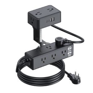 Dual-Layer Desktop Edge Mount Surge Protector – 13 AC Outlets, 4 USB Ports (2 USB-C) for Office & Home