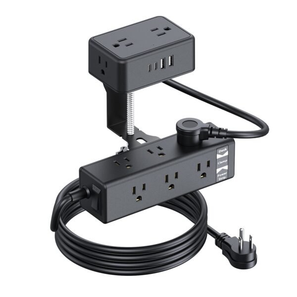 H5611b3457cd6442a935c0f1fd1918878i.jpg Dual-Layer Desktop Edge Mount Surge Protector – 13 AC Outlets, 4 USB Ports (2 USB-C) for Office & Home