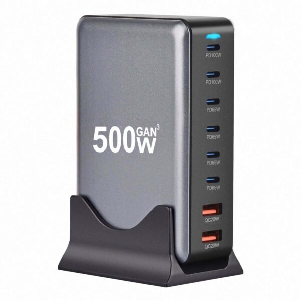 H672b2d0911a54596a63f966b517b8e9fG.jpg 500W Fast Charging Station – 8-Port USB Multi-Device Charger with PD 3.0 & Quick Charge 3.0