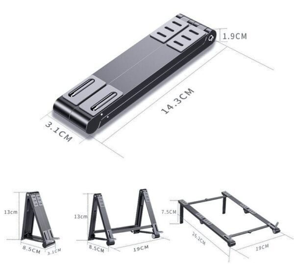 Small Foldable Aluminum Laptop & Tablet Stand – Portable Metal Notebook and Mobile Holder for MacBook, iPad, and Smartphones