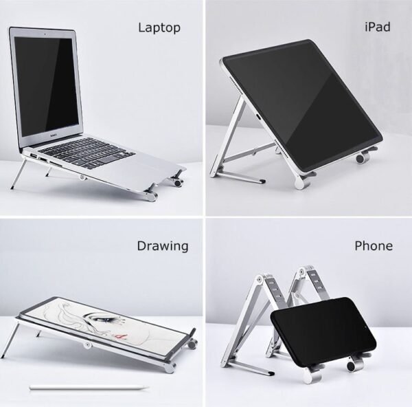 Small Foldable Aluminum Laptop & Tablet Stand – Portable Metal Notebook and Mobile Holder for MacBook, iPad, and Smartphones