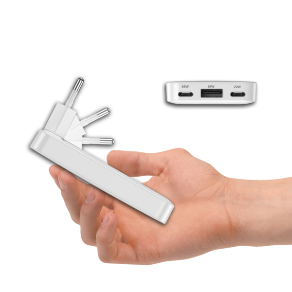 65W GaN Fast Charger with 2 USB-C Ports – Ultra-Thin Multifunctional Charger for Laptop, Tablet & Mobile Phone