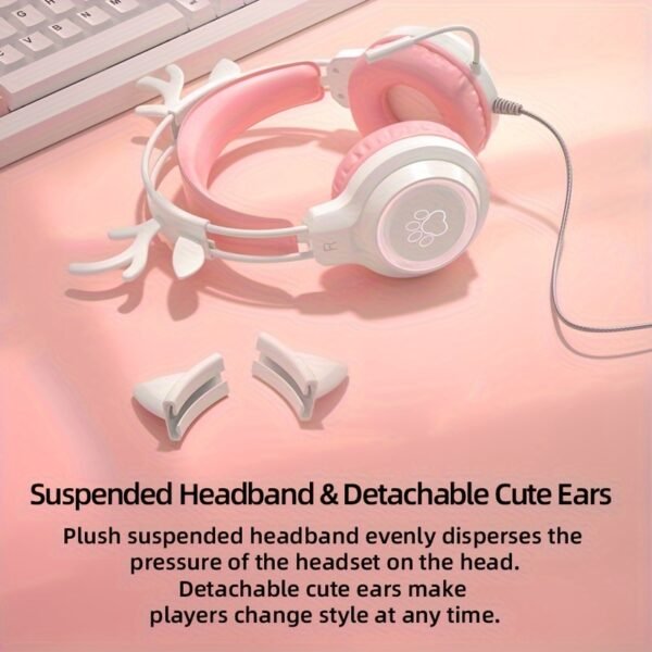 SY-G35 Cute Cat Ear Gaming Headset Wired Over-Ear Headphones with Microphone