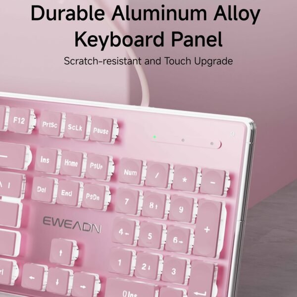 EWEADN Wired Mechanical Feel Gaming Keyboard with Backlight Aluminum Alloy Panel